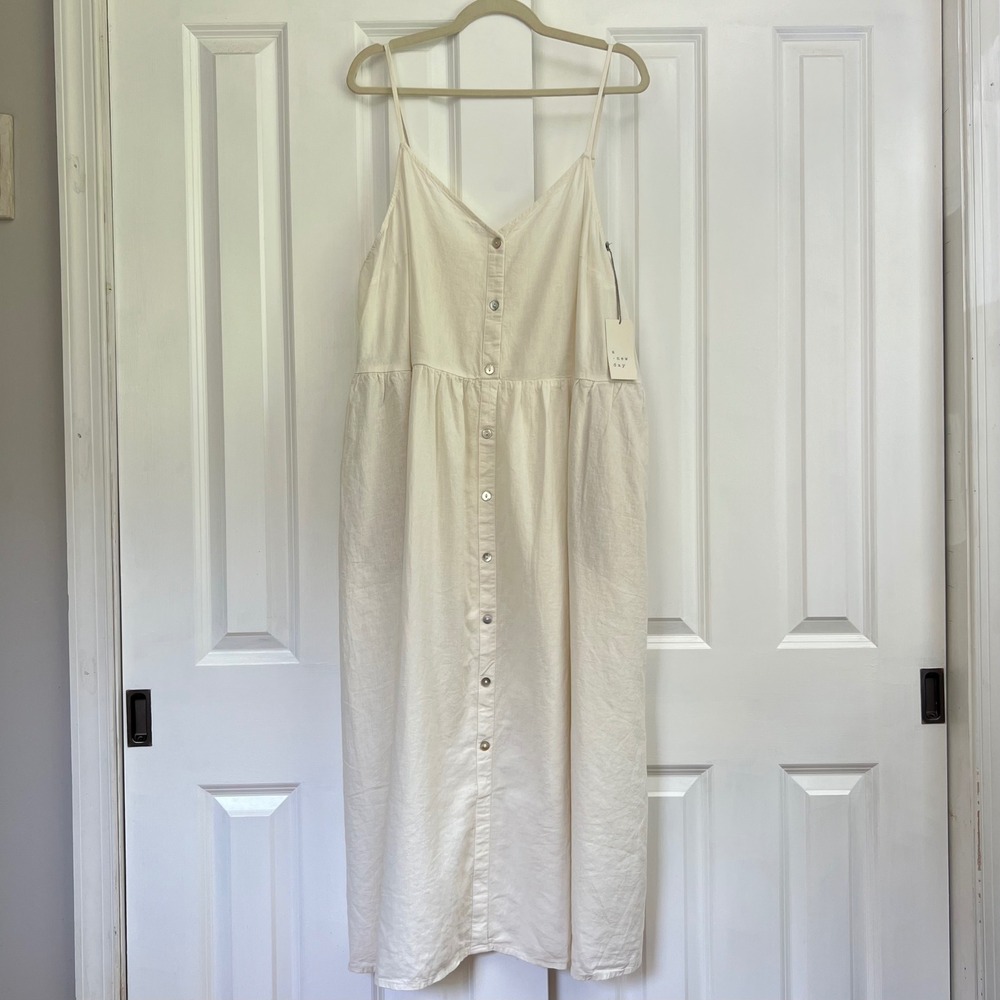 A New Day White Linen Blend Button Down Minimalist Midi Dress NWT Size 2X